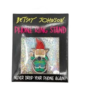 Betsey Johnson Cell Phone Ring Holder Stand Peace Gnome Glitter New Boxed Mobile